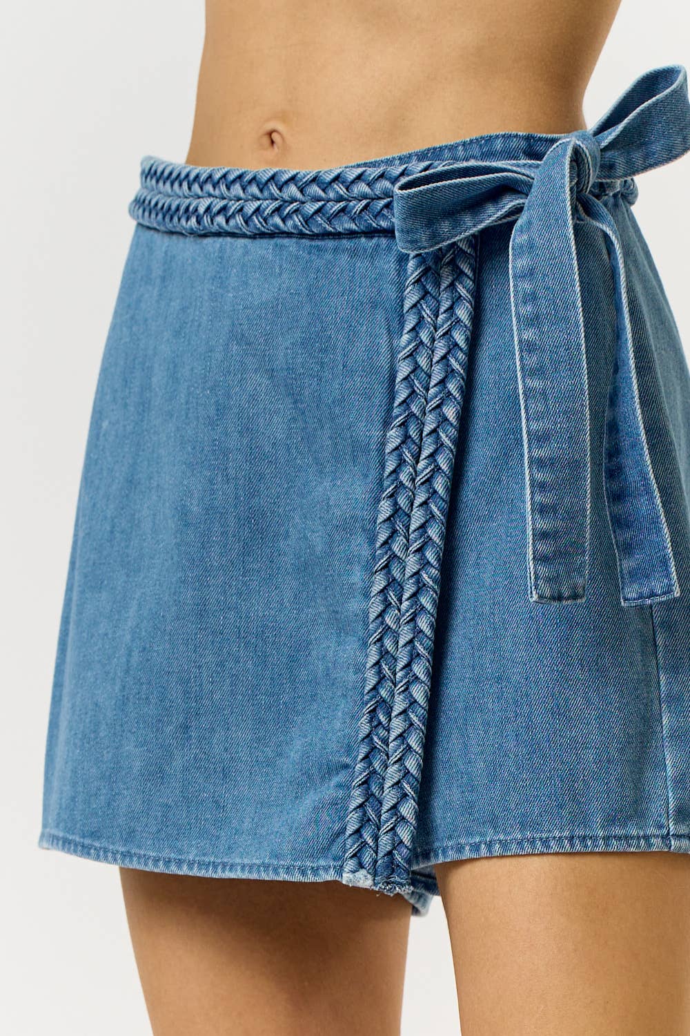 Braided Denim Wrap Skort