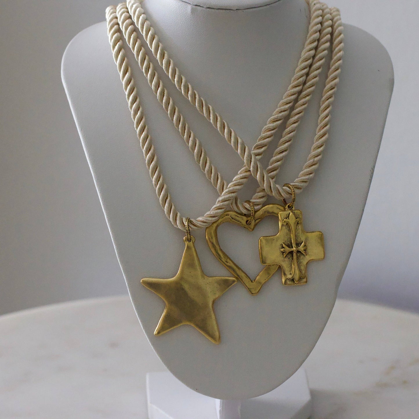 Silk Cord Pendant Necklace – Gold Star, Heart, or Cross
