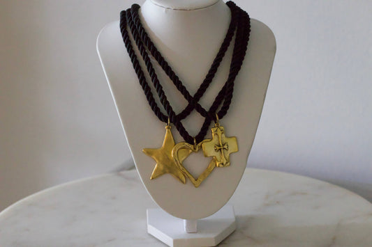 Silk Cord Pendant Necklace – Gold Star, Heart, or Cross
