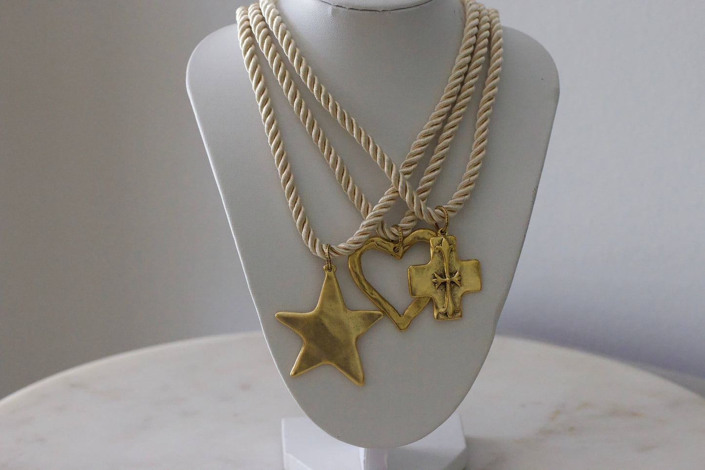 Silk Cord Pendant Necklace – Gold Star, Heart, or Cross