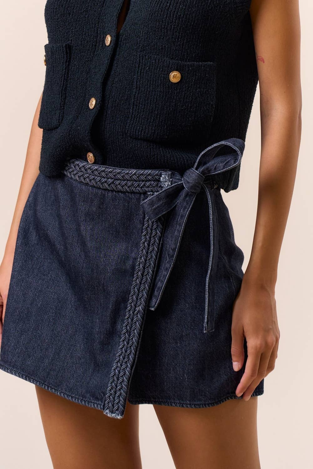Braided Denim Wrap Skort
