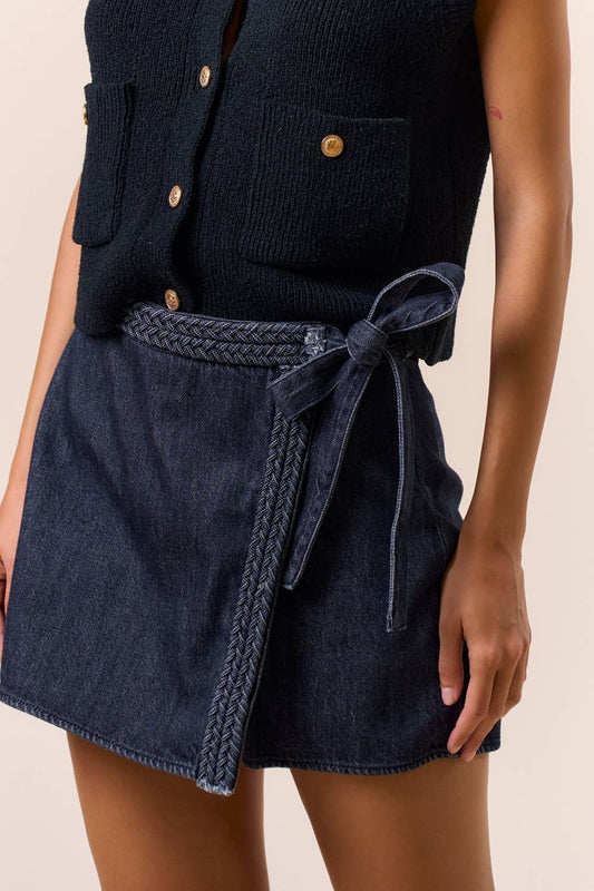 Braided Denim Wrap Skort